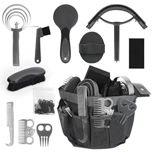 12 piece horse grooming kit with black tote bag